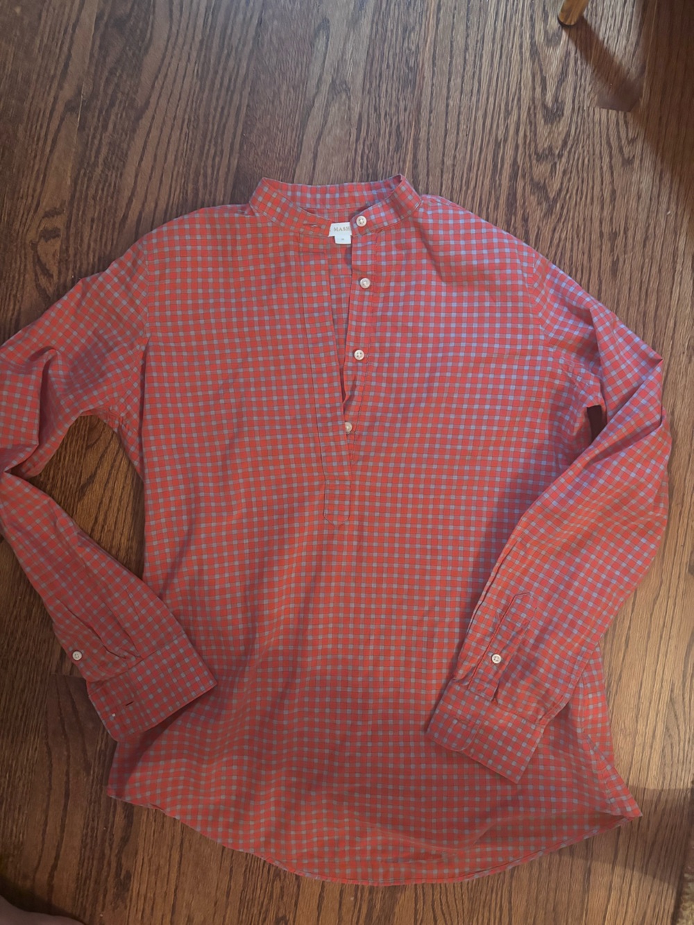 Ann Mashburn Tomboy popover shirt red and grey sz M